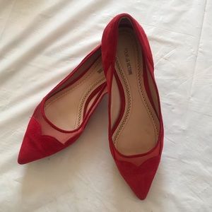 Red suede pointed toe flats